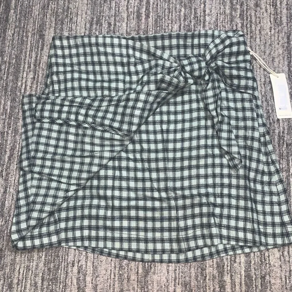 Copper Key Womens Size XL Wrap Skirt Green Black Plaid Side Tie Zip‎ Closure NWT
